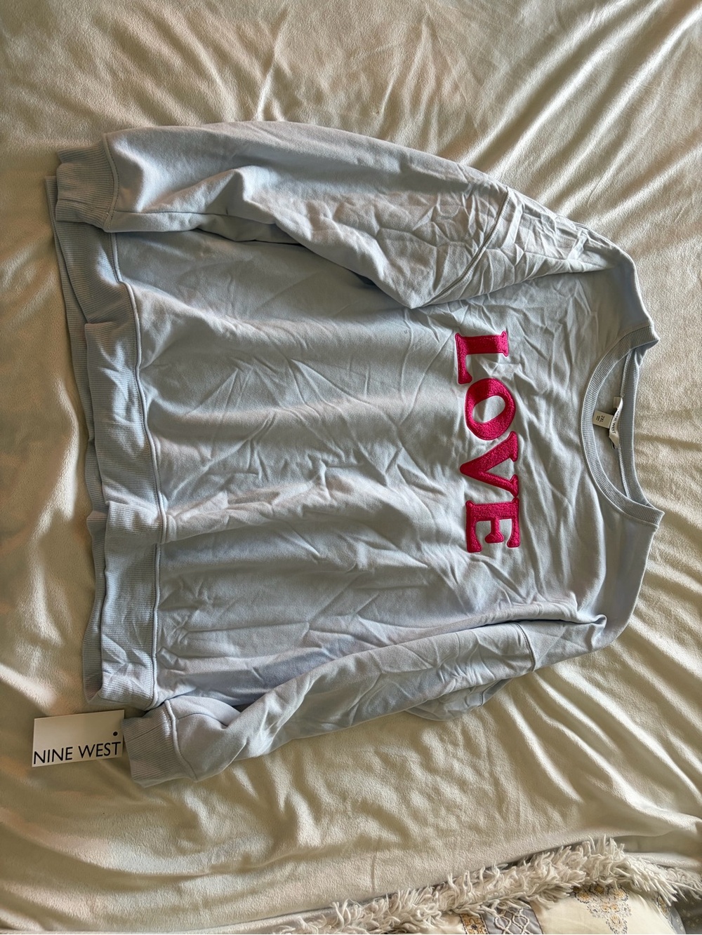 Nine West Light Blue Crewneck with Pink LOVE Applique